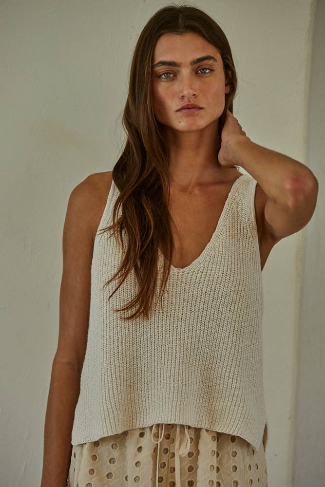 Knit Sweater Cotton V-Neck Sleeveless Tank Top