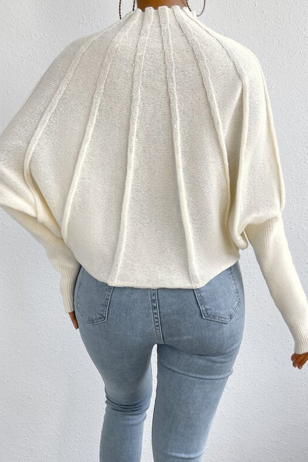 White Mock Neck Plain Dolman Sweater