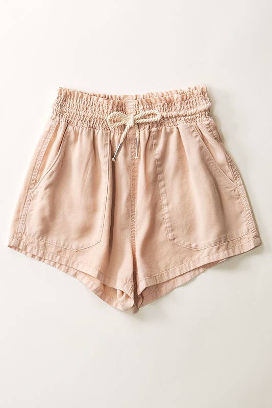 Washed Tencel Rope Drawstring Summer Shorts