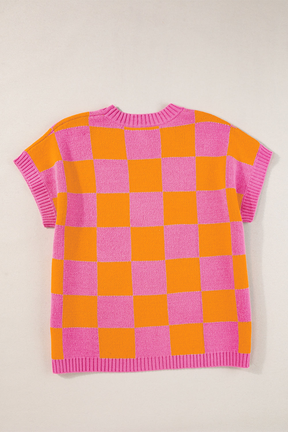 Wholesale Strawberry Pink Colorblock Plaid Knit Dolman Tee