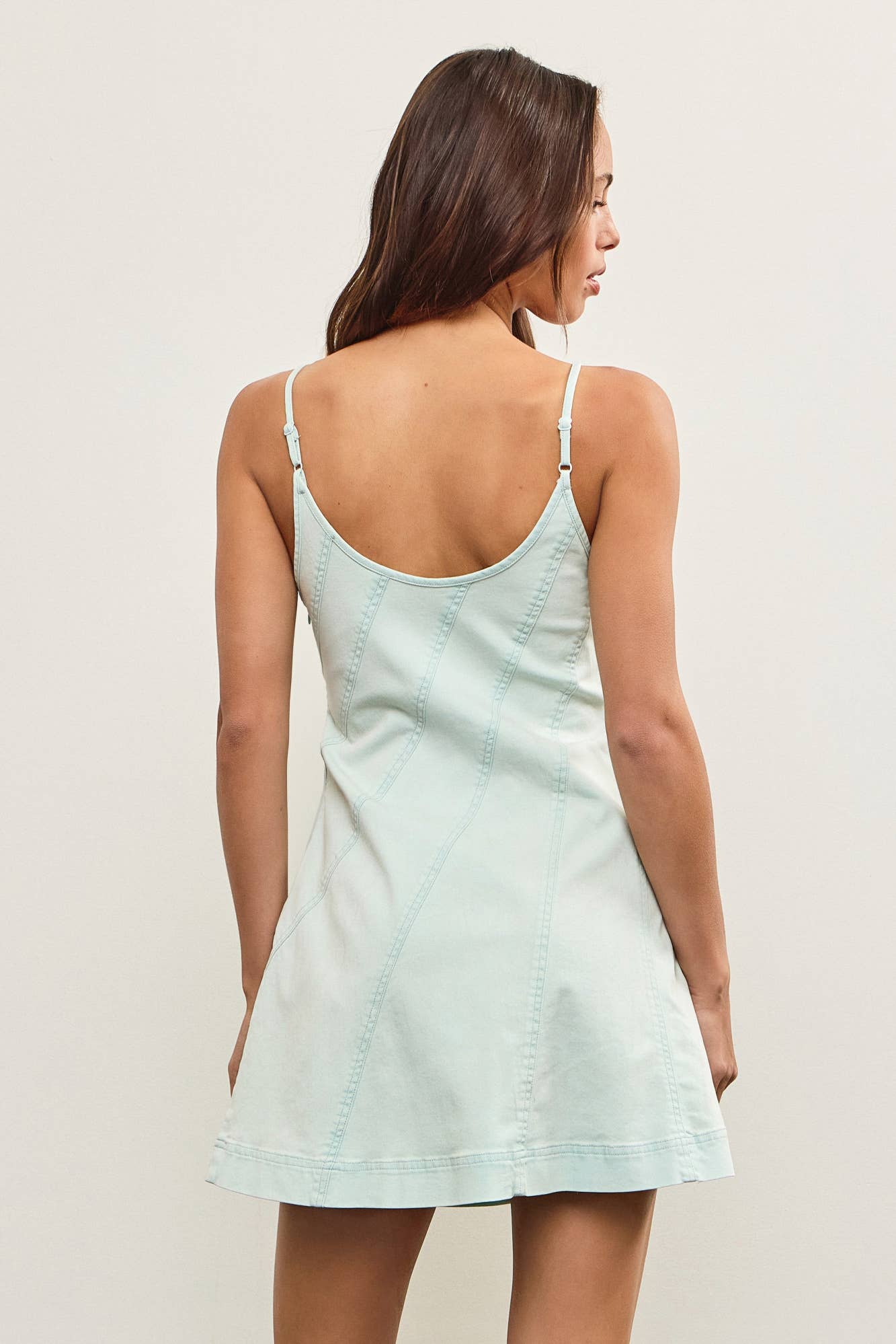 DIAGONAL SEAM DENIM STRAP DRESS