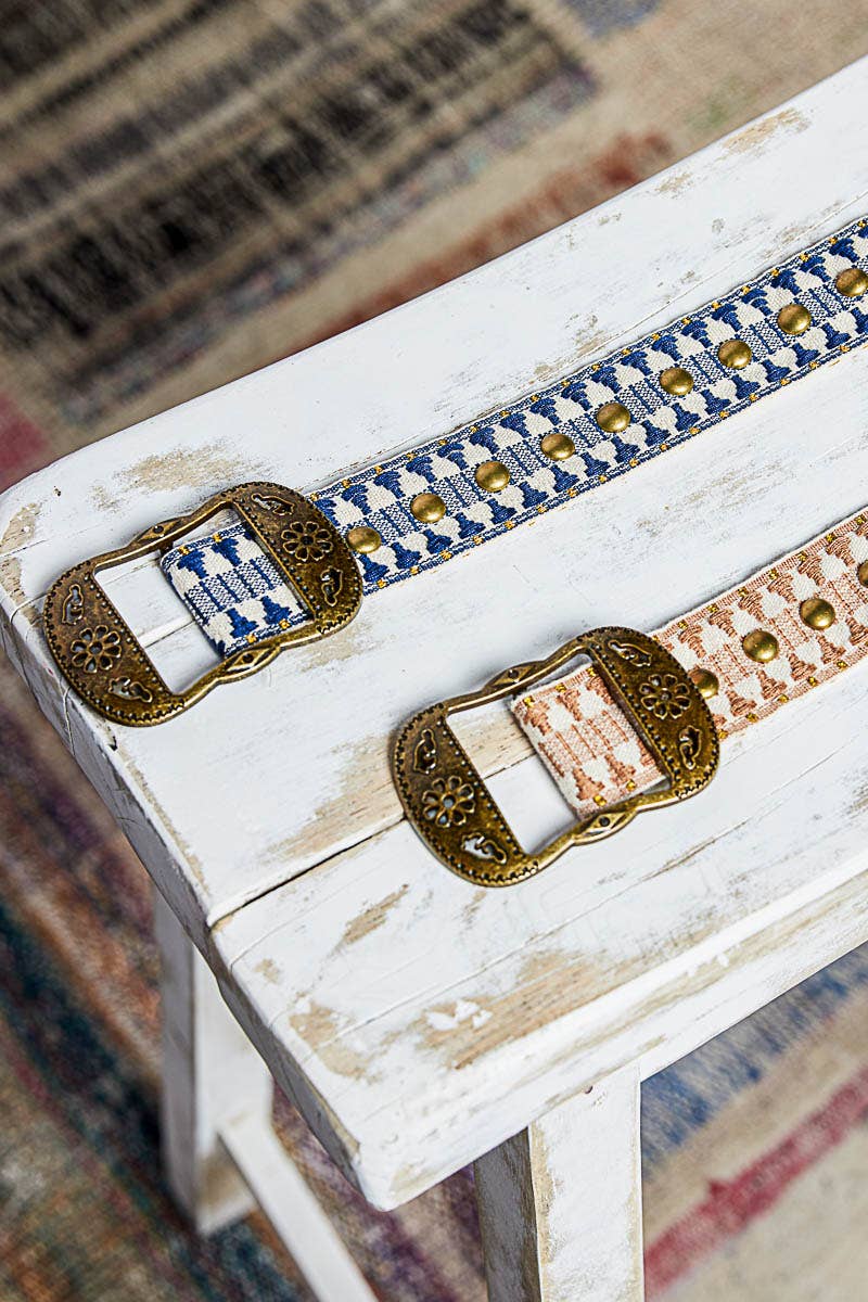 Metal Buckle Studded Western Boho Belt