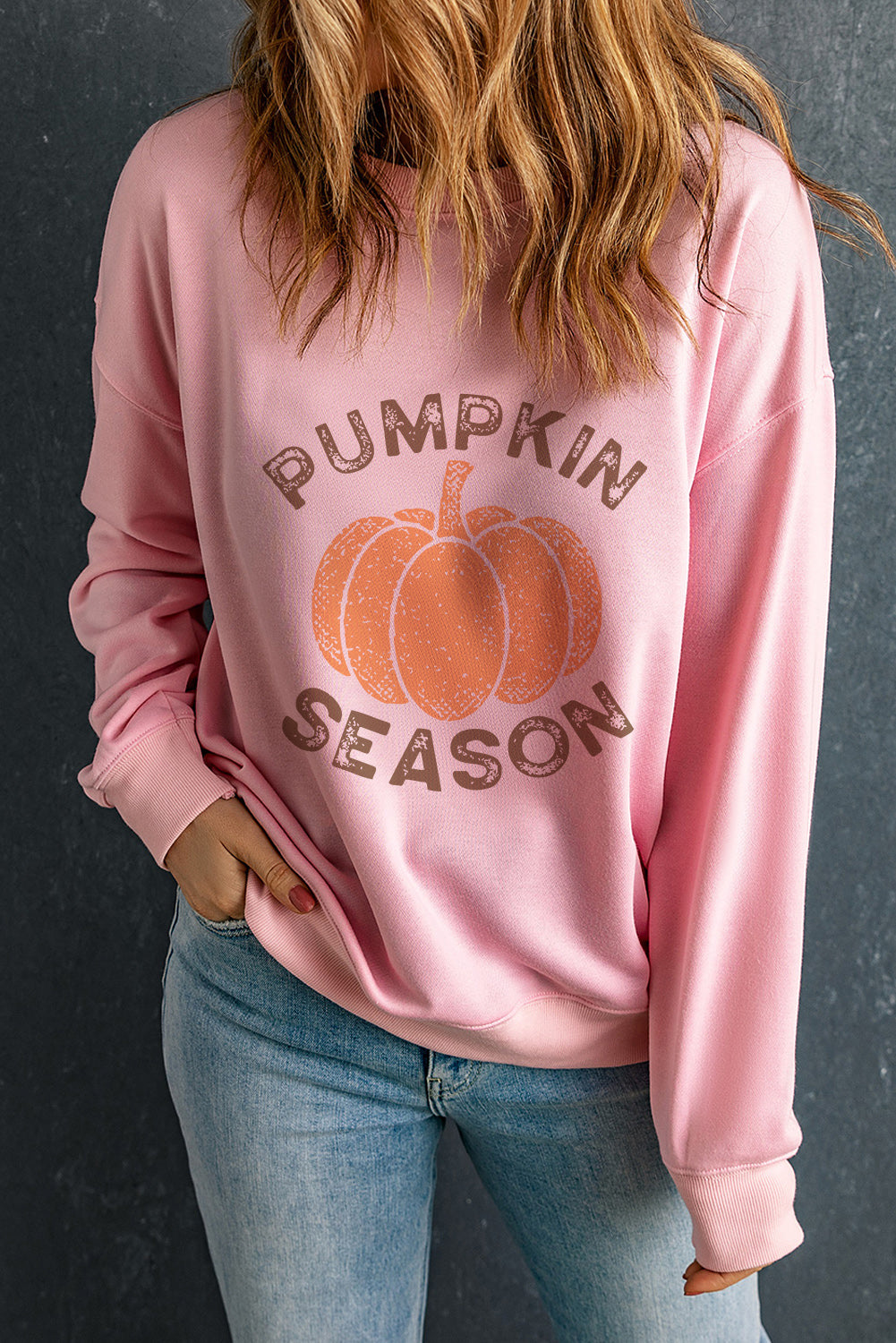 Pink PUMPKIN SEASON Crew Neck Drop Shoulder Sweatshirt