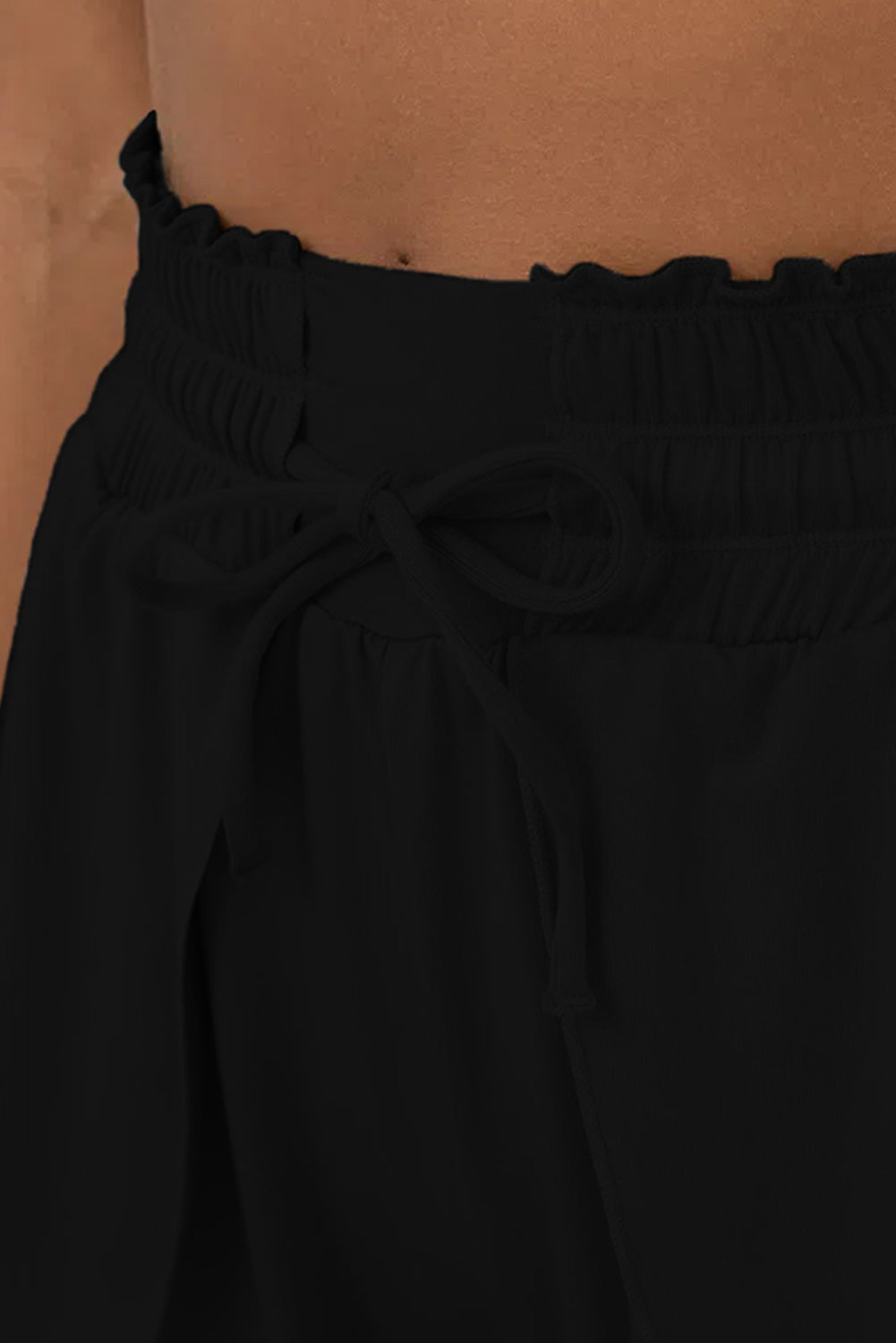 Dark Grey Frill High Waist Petal Wrap Swim Shorts