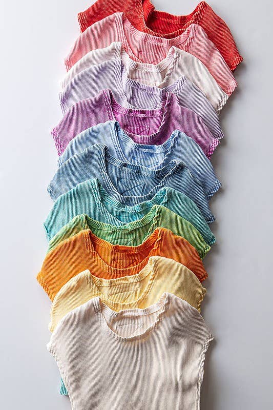 Ribbed Knit Crop Short Sleeve Fitted Casual Spring Top