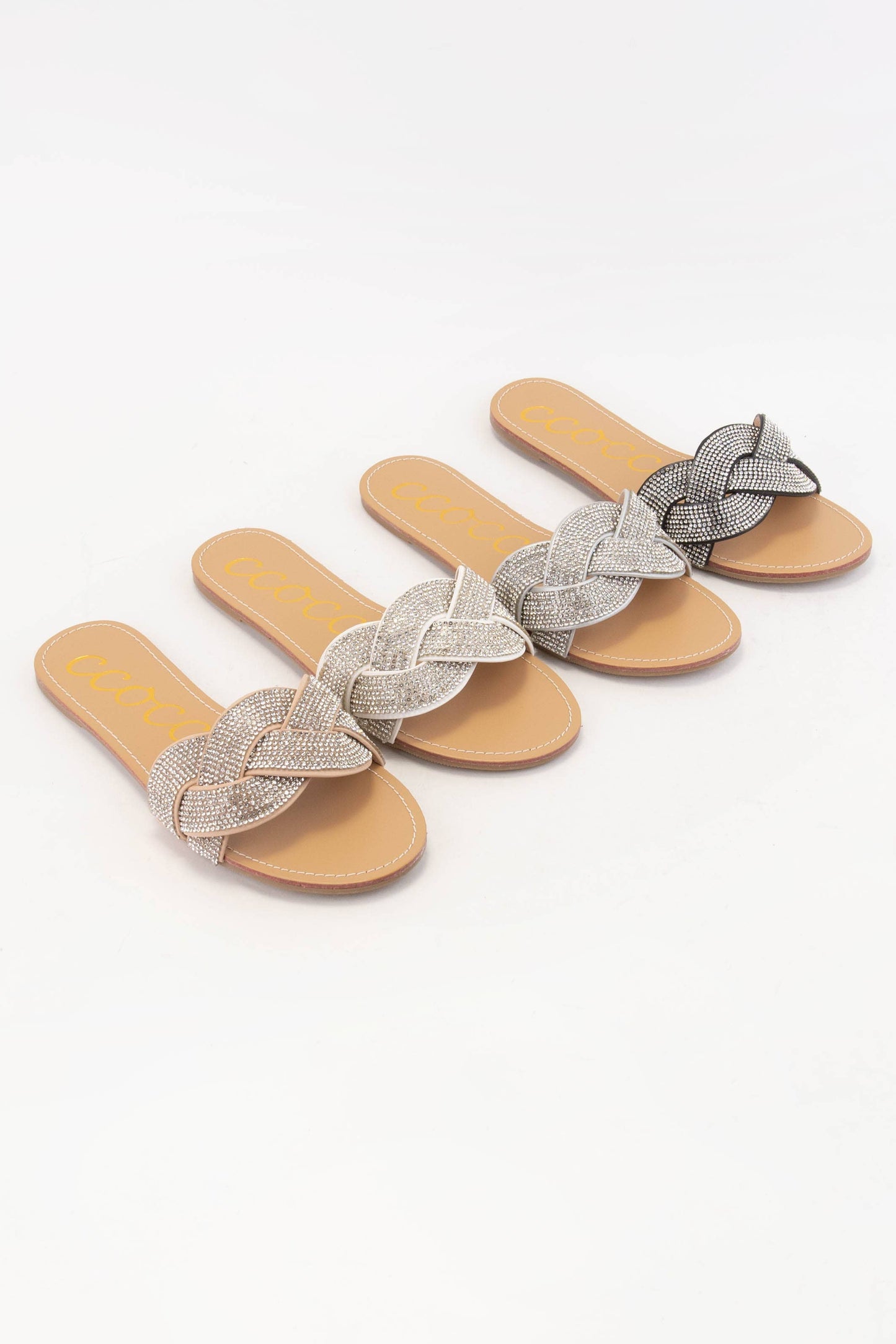 TALIA BEDAZZLED TWISTED BOLD BAND UPPER SLIDE SANDAL