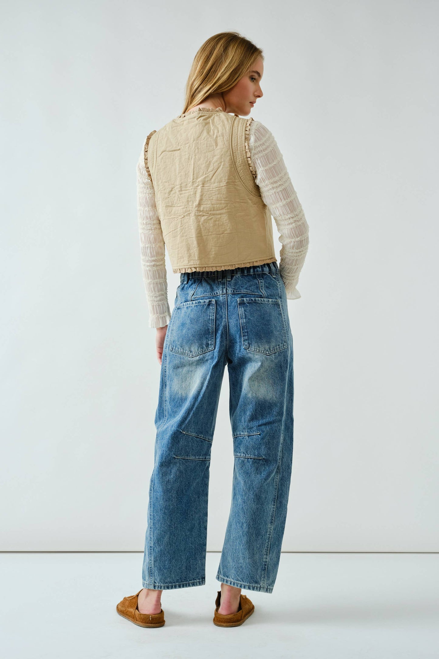 EMBROIDERED DETAIL COTTON BARREL PANTS