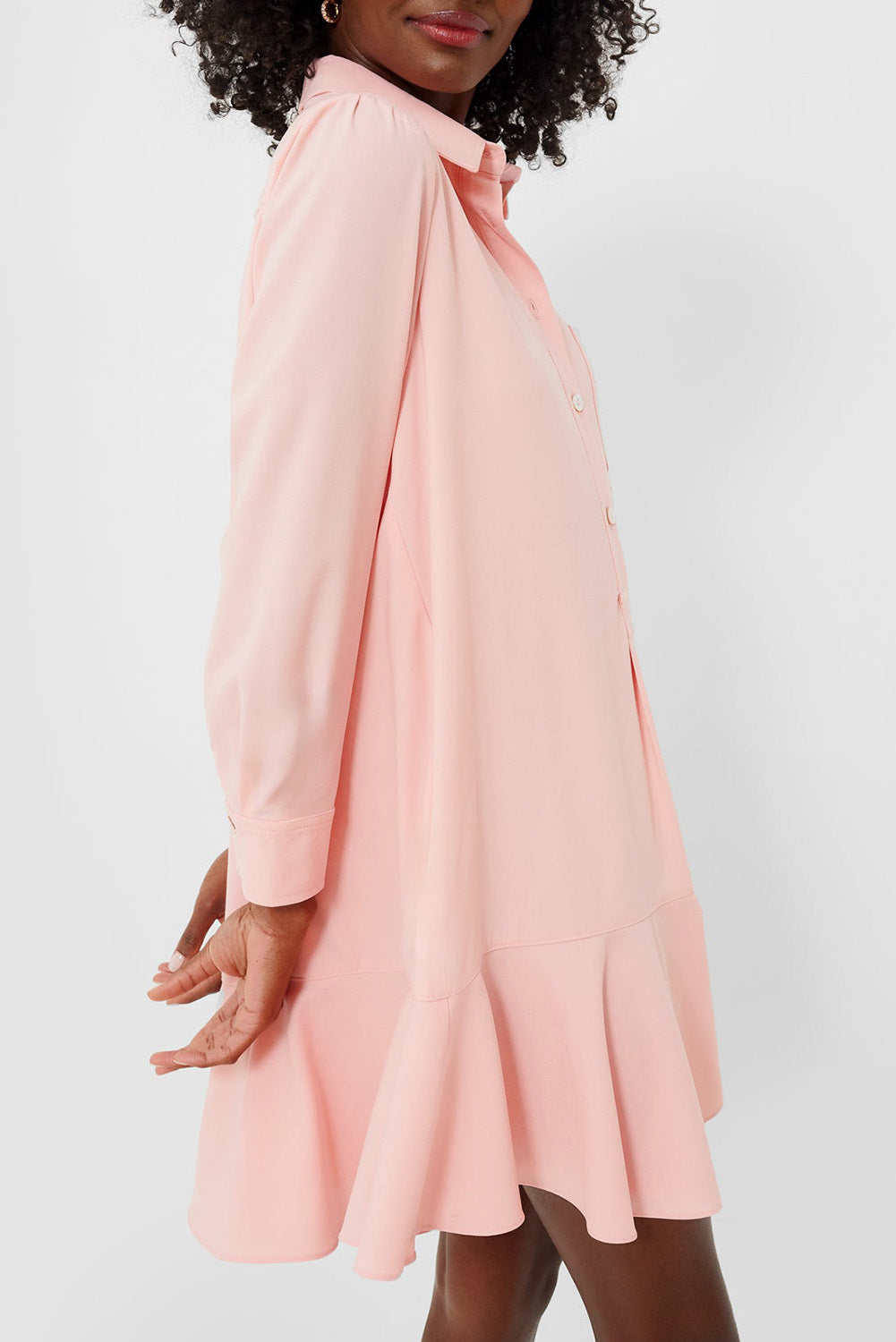 Delicacy Plain Ruffle Hem Mini Shirt Dress