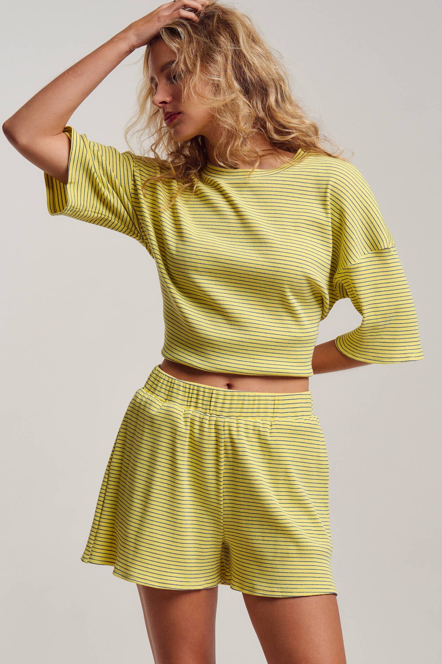 Striped Knit Two-Piece Lounge Set Boxy Tee