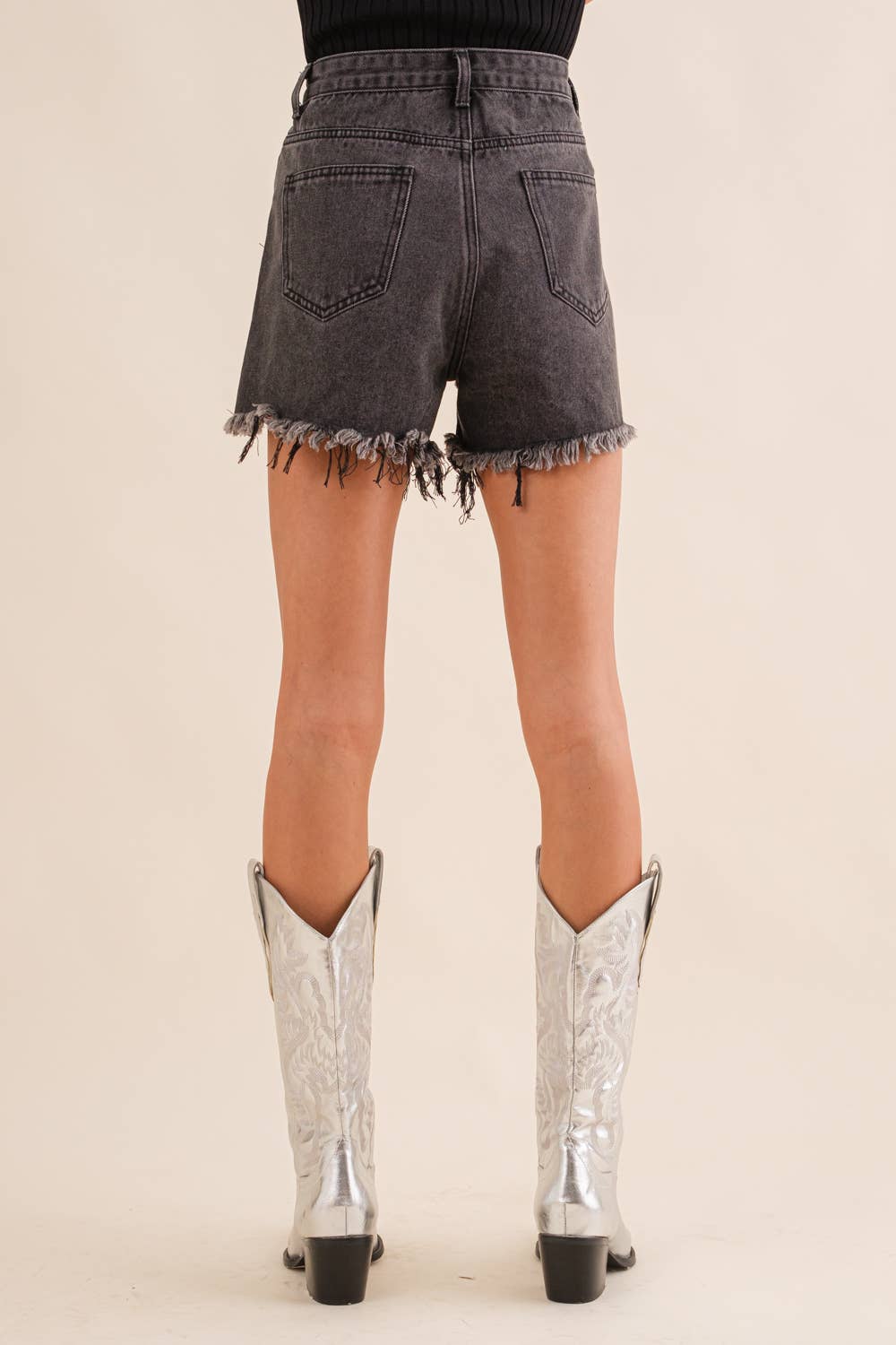 Studded Rhinestone Frayed Denim Shorts
