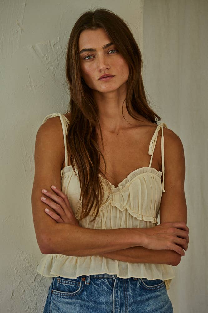 Woven Cotton V-Neck Chic Ruffle Top