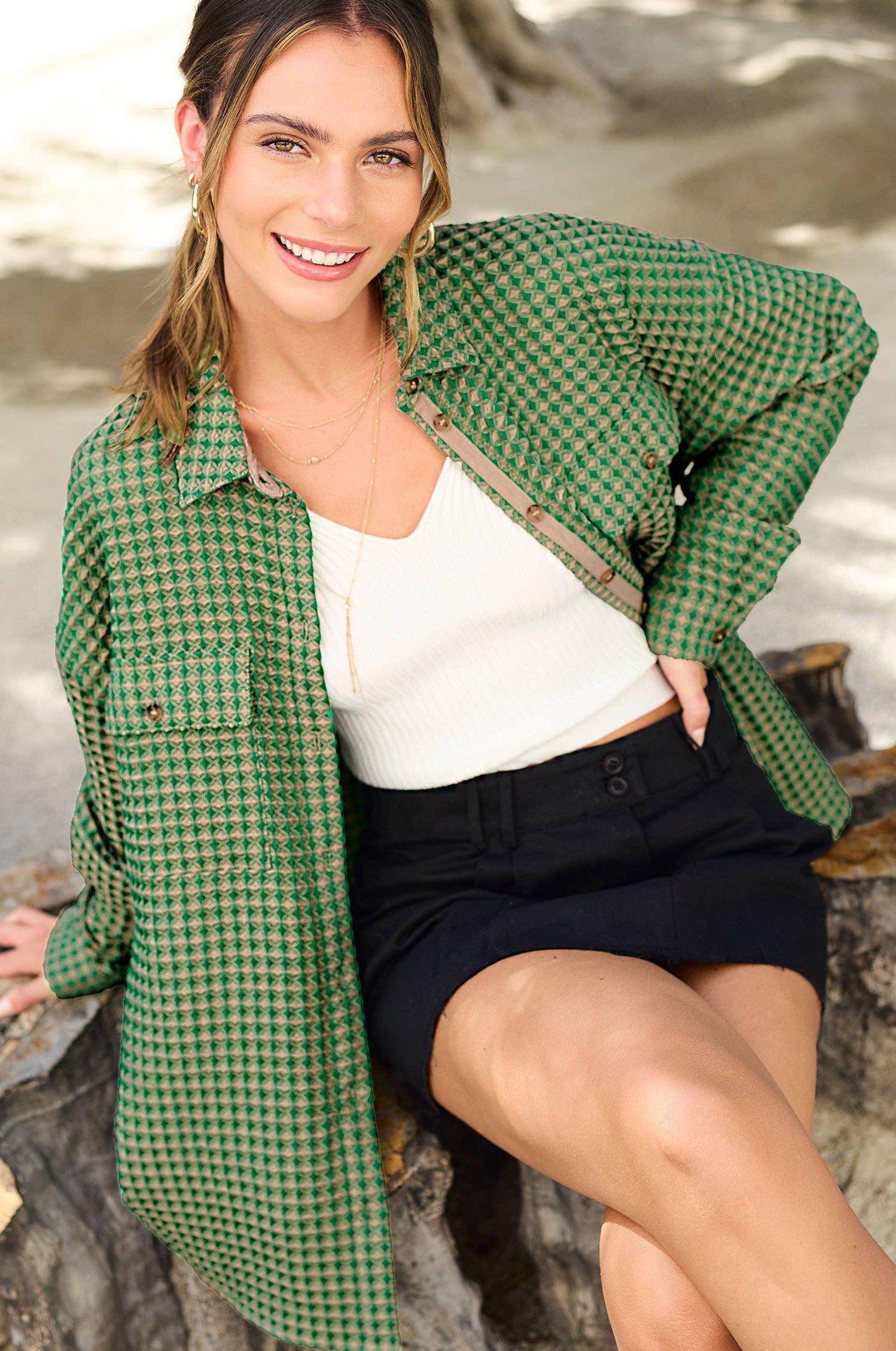 Unique Waffle Textured Oversized Button Down Shacket