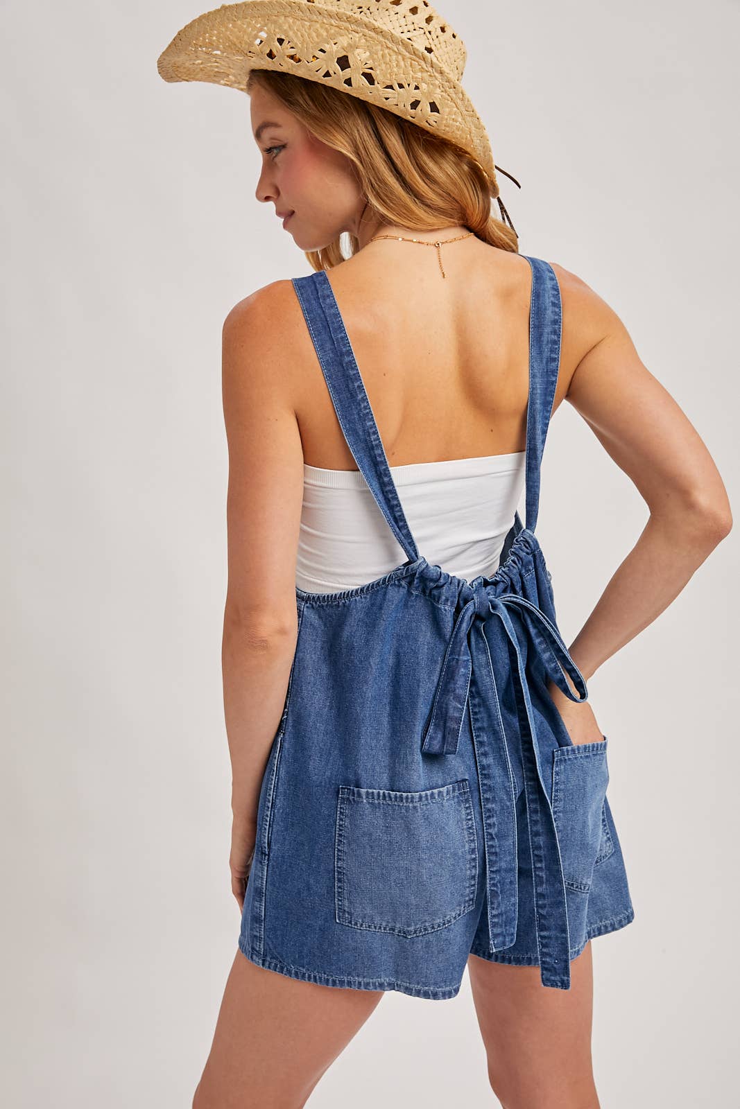 DENIM WASHED SHORTALLS ROMPER