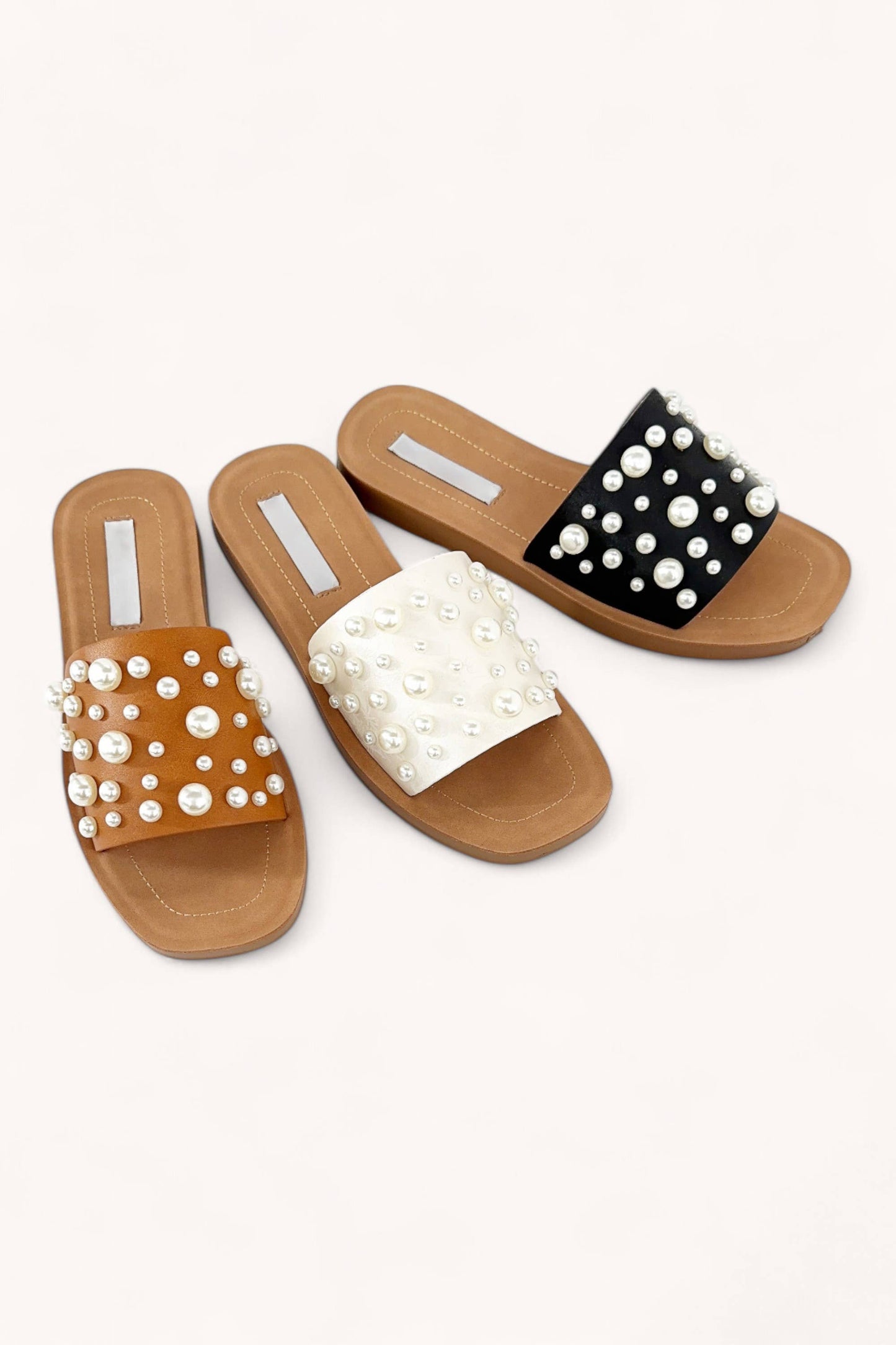 PEARL BEADS EMBELLISHED SLIP-ON SANDALS