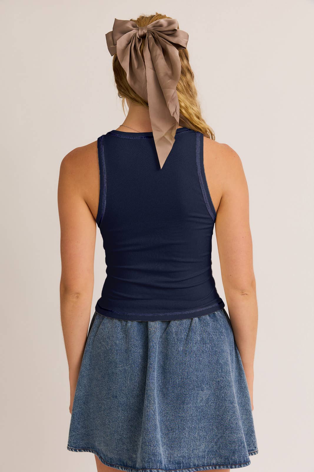 ROUND NECK RIBBED TANK WITH REVERSED STITCH
