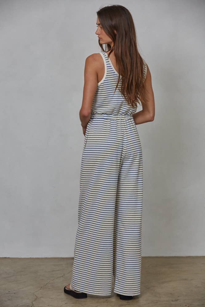 Knit Polyester Cotton Striped Sleeveless Jumpsuit