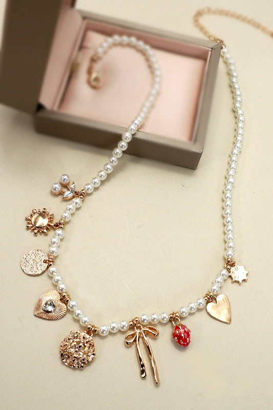 PEARL BEADED BOW STRAWBERRY CHERRY NECKLACE | 80N91511