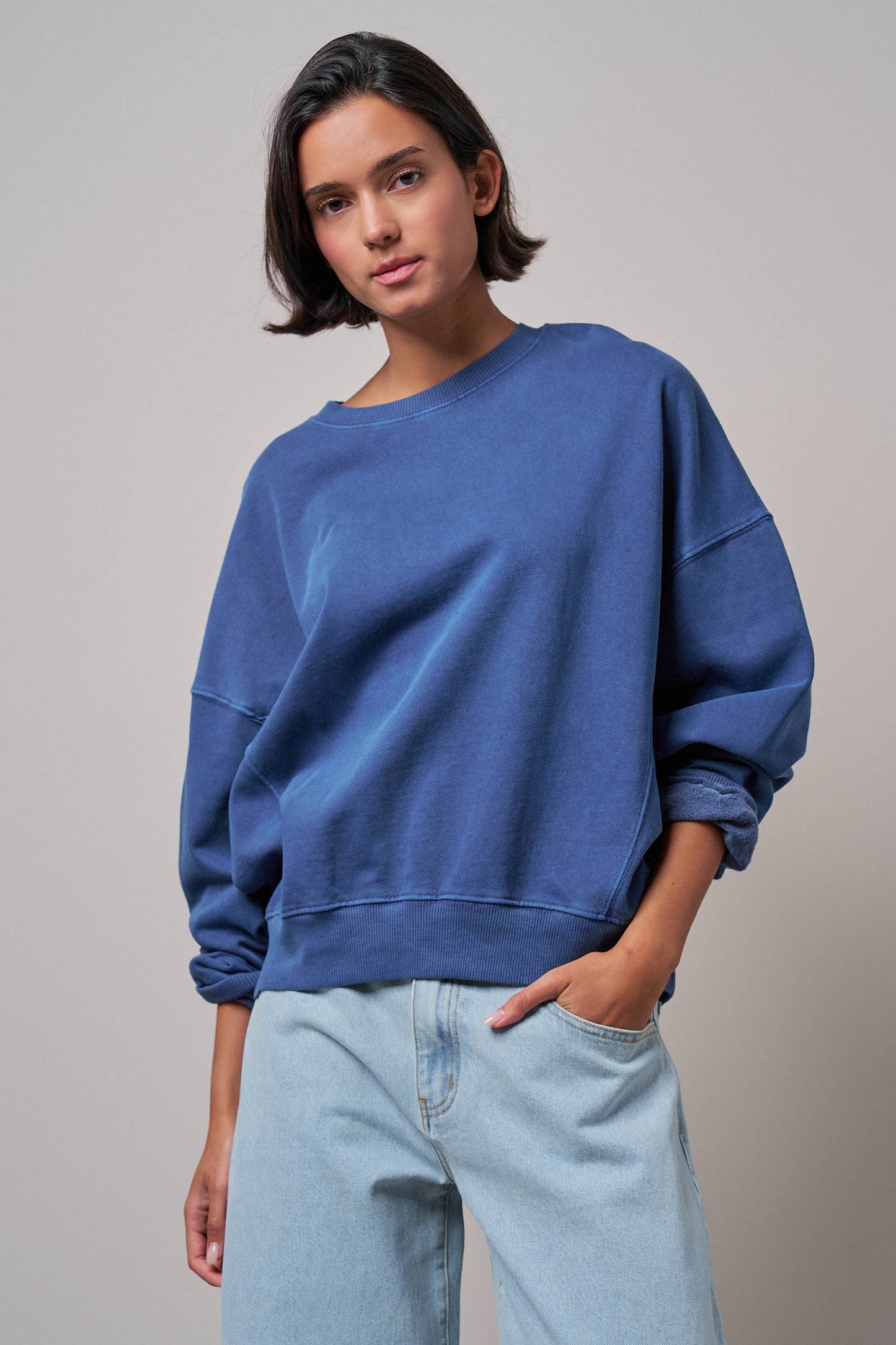 Crew Neck Comfort Washed  Sweatshirt