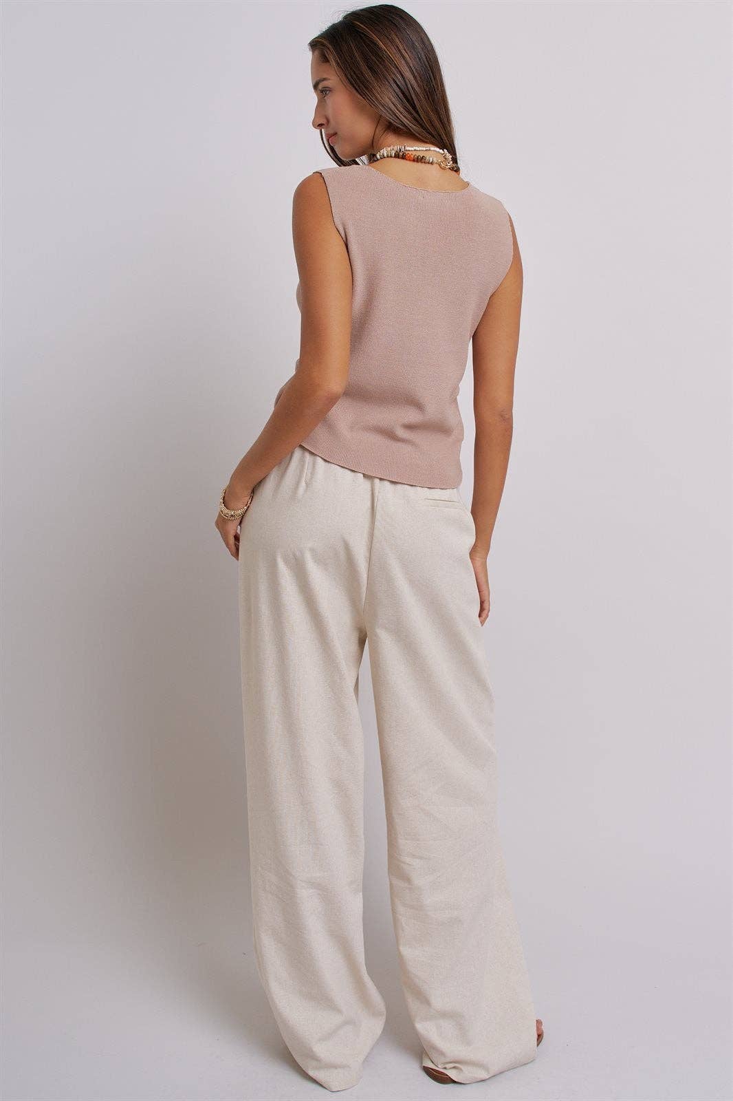 Button-Front Knit Vest Top with Side Detail