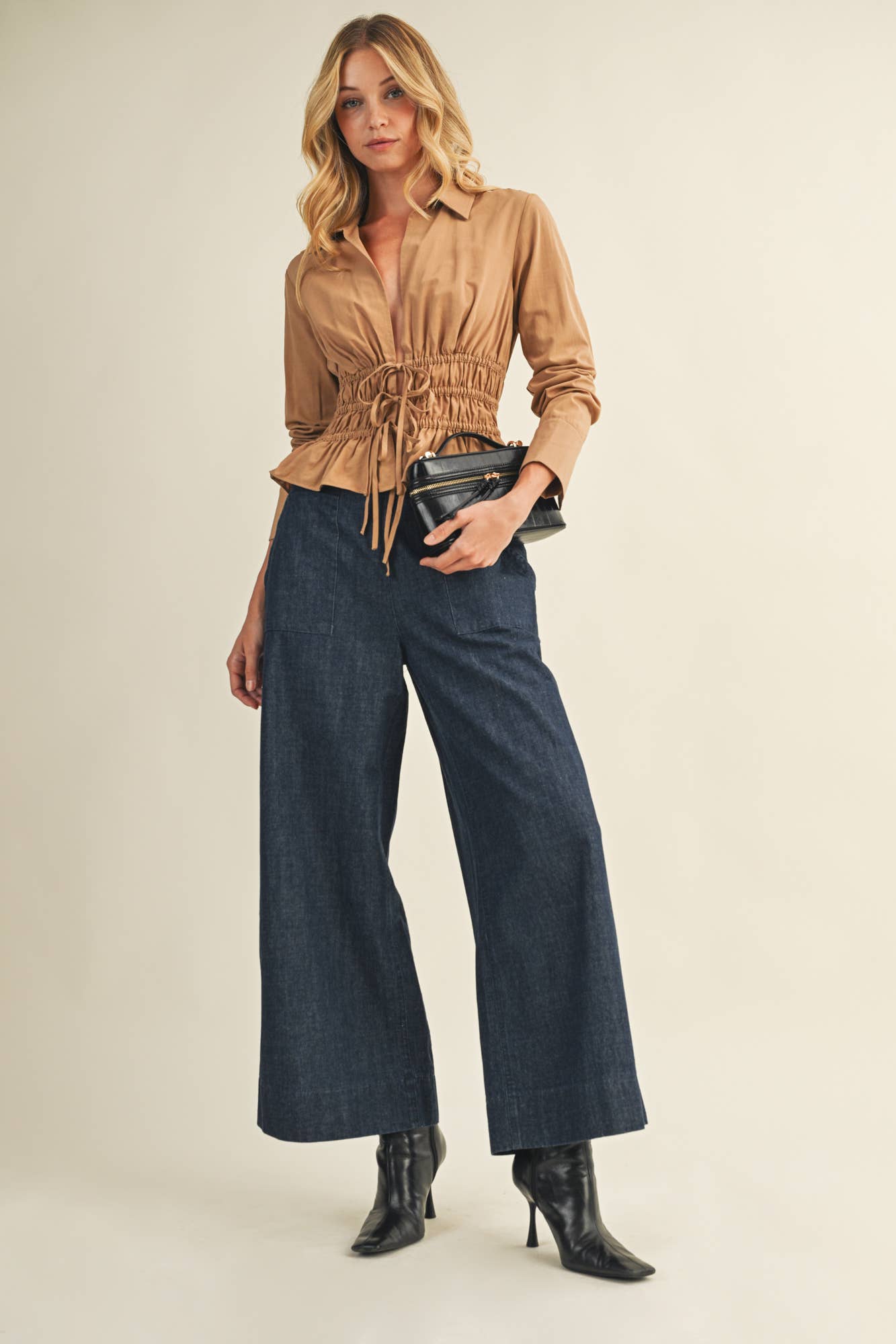 ELASTIC WAIST TIE CLOSURE SHIRT TOP