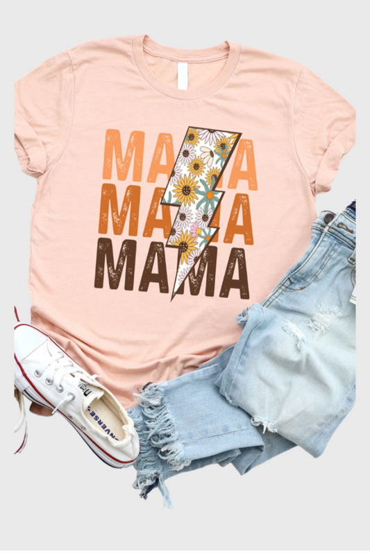 Pink MAMA Sunflower Lightning Graphic T Shirt